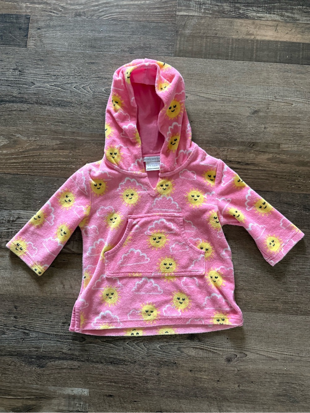 Pottery Barn Pink Sun Print Hooded Kids Towel Cover Up 12/18